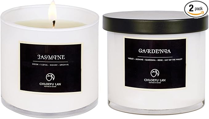 Chloefu LAN Valentines Scented Candles Gifts for Women Gardenia and Jasmine Candles 7.1oz|45 Hour Long Lasting Highly Scented 100% Soy Candle, Home Decor, Aromatherapy Candle with Gift Box 2 Pack