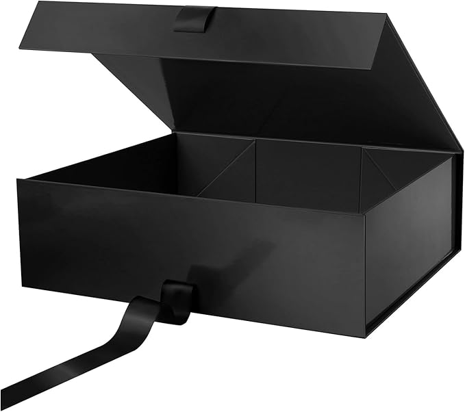 PACKHOME 17x14.5x5.5 Inches, Extra Large Gift Box with Lid, Magnetic Closure Boxes with Ribbon for Clothes and Large Gifts (Glossy Black)