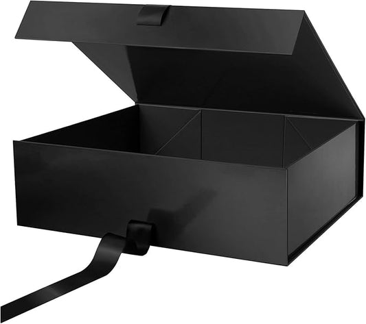 PACKHOME 17x14.5x5.5 Inches, Extra Large Gift Box with Lid, Magnetic Closure Boxes with Ribbon for Clothes and Large Gifts (Glossy Black)
