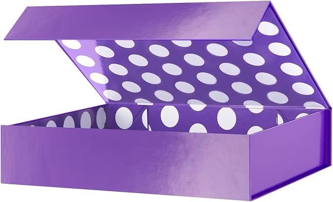 GREEN BEAN Gift Box 11x7.8x2.3 Inches, Purple Gift Box with Lid for Presents, Magnetic Shirt Gift Boxes for Clothes (Glossy Metallic Purple, Polka Dot Design Inside)