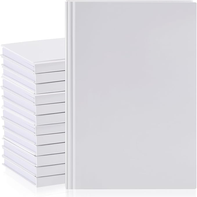 Henoyso 12 Pcs A5 Blank Notebooks Journals Bulk 100 Sheets/200 Pages Unlined Craft Notebooks Kraft Sketchbooks Hardcover for Writing Drawing for Gifts Students School Office, 8.3 x 5.7 in (White)