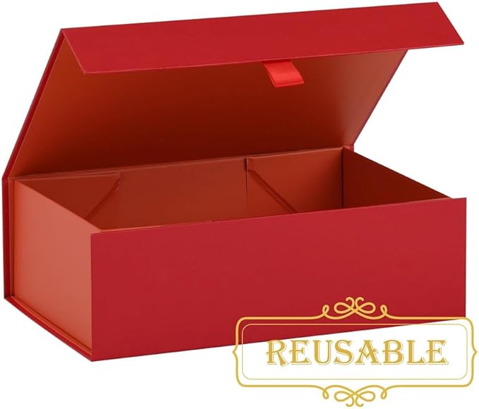 5 Pcs Red Gift Box for Presents 10.8x7.5x3.5 Inches Magnetic Gift Boxes with Lid Luxury Gift Box for Rectangle Collapsible for Bridesmaid, Wedding, Birthday Gift Packging