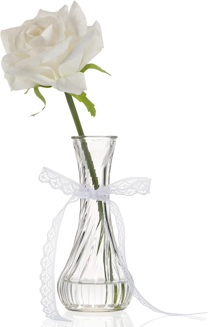 Set of 24 Glass Vase, Bud Vases in Bulk with Lace for Floral Arrangements, Events, Home Decor Weddings, Table Centerpiece (Clear, 24)