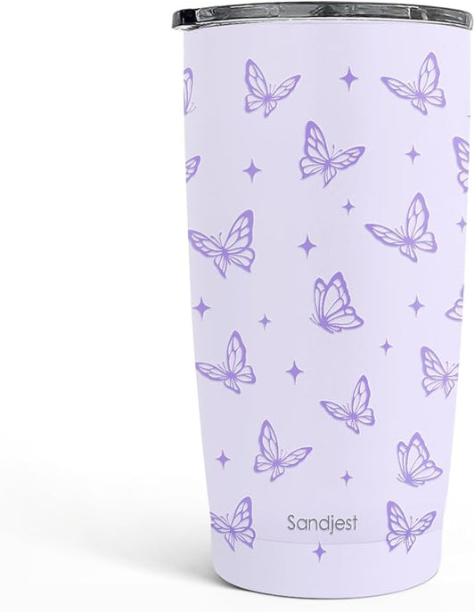 SANDJEST Butterfly Tumbler 20oz, Stainless Steel Travel Cup with Lid, Insulated Coffee Mug, Butterfly Gifts for Women Girls Friends Sisters on Birthday Christmas