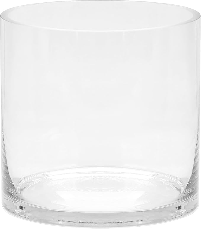 10" Wide 10" Tall Large Hand Blown Sturdy Clear Cylinder Glass Vase, Centerpiece Flower Vase for Rose, Tulip, Boquets, Hurricane Candle Holder (1, 10"x10")