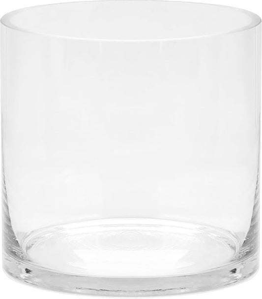 10" Wide 10" Tall Large Hand Blown Sturdy Clear Cylinder Glass Vase, Centerpiece Flower Vase for Rose, Tulip, Boquets, Hurricane Candle Holder (1, 10"x10")