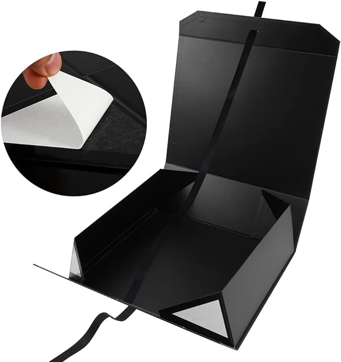 Extra Large Gift Box Black with Ribbon 19x16x6 Inches, Gift Box with Lid Magnetic Closure, Groomsman Proposal Box, Rectangle Collapsible Gift Boxes for Wedding Gown (Matte Black)