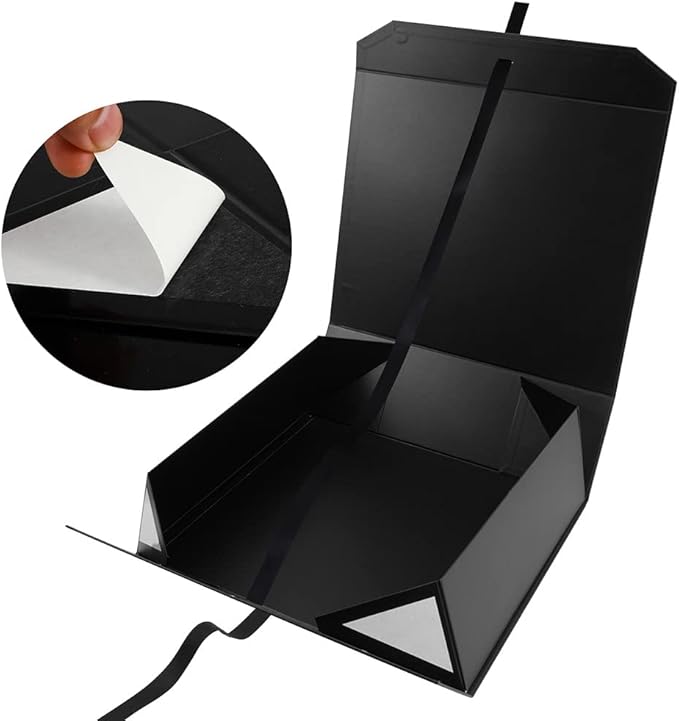Extra Large Gift Box Black with Ribbon 19x16x6 Inches, Gift Box with Lid Magnetic Closure, Groomsman Proposal Box, Rectangle Collapsible Gift Boxes for Wedding Gown (Matte Black)