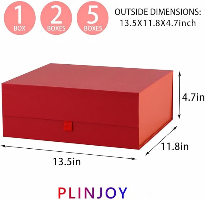 Large Gift Box 13.5x11.8x4.7 Inches, Red Gift Boxes for Presents with Magnetic Closure Lid, Luxury Gift Box Rectangle Collapsible Boxes for Gift Packaging