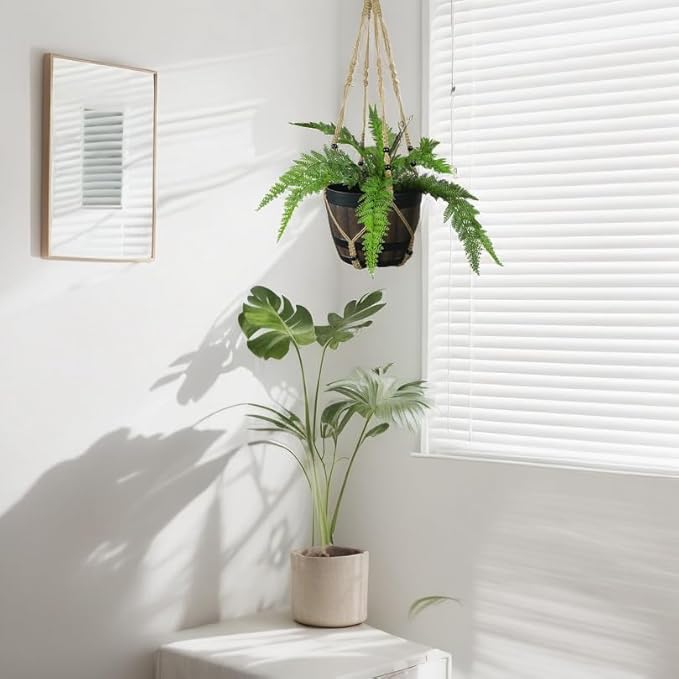 43 Inch Macrame Plant Hanger Large for up to 12 Inch Pot Extra Long Hanging Plant Holder No Tassels Jute Hanging Planter Basket for Indoor Outdoor Boho Decor, Brown 2 Pack