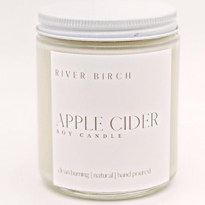 River Birch Candles Apple Cider Scented Candle | Premium, All-Natural, Non-Toxic, Soy Candles | 8.5oz 40 Hr Burn Time | Cozy Relaxing Gifts for Home