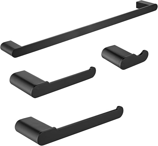Bathroom Hardware Set, 4-Piece Towel Rack Towel Bar Towel Holder Toilet Paper Holder Towel Hooks Wall Mounted Bath Towel Bars Matte Black Stainless Steel Bathroom Accessories Set, 23 inch