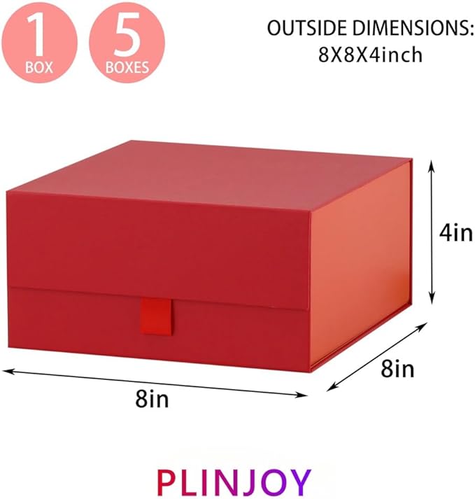 Red Gift Box 8x8x4 Inches Small Gift Boxes for Presents with Magnetic Closure Lid Luxury Collapsible Gift Box Bridesmaid, Wedding, Birthday Boxs for Gift Packaging