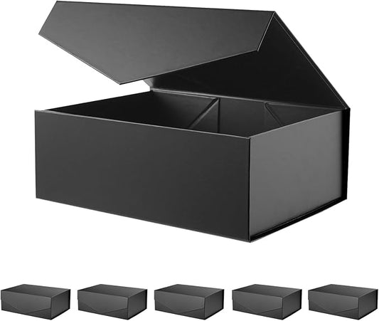 BLK&WH 6 Gift Boxes 10.5x7.7x3.8 Inches, Gift Boxes with Lids, Black Gift Boxes, Groomsmen Boxes, Collapsible Gift Boxes with Magnetic Lids (Matte Black)