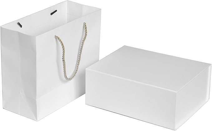 Elegant Gift Boxes with Gift Bag for Presents with Lids Magnetic Closure Rectangle Collapsible for Christmas, Valentine's Day, Birthday Gift Packging (White)