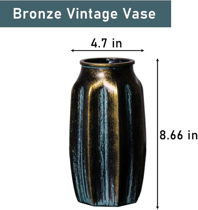 Bronze Retro Vase, 8.7 Inches Elegant Vintage Glass Antique Vase, Rustic European Unique Chic Style for Tabletop, Kitchen, Office, Living Room Decoration
