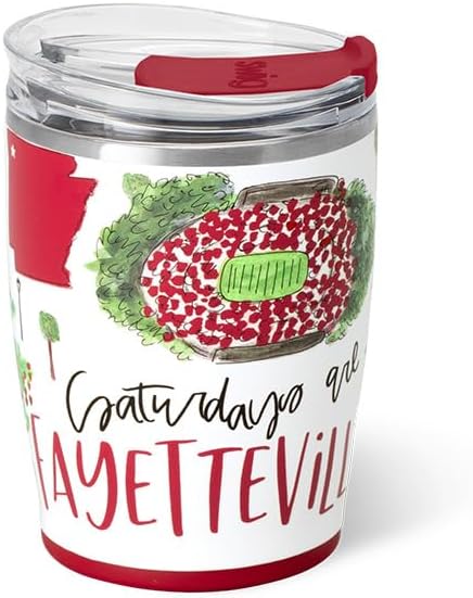 Swig Life 12oz Insulated Tumbler, Travel Coffee Tumbler with Lid, Cup Holder Friendly Travel Coffee Mug, Stainless Steel, 12 oz Reusable Insulated Coffee Mug (Saturdays in Fayetteville)