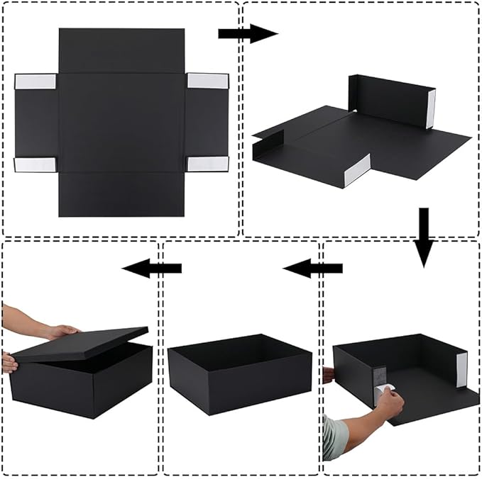 Extra Large Gift Box with Lid 17x13x6 Inches, Black Gift Boxes for presents Packaging for Birthdays, Valentine's Day, Christmas, Anniversaries (Include Shredded Paper Fill, Envelope Card Ribbon)