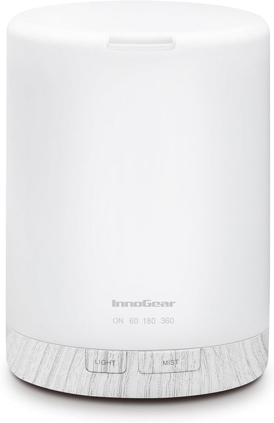 InnoGear 300ML Essential Oil Diffuser, Premium 5-in-1 Ultrasonic Aromatherapy Diffusers Scent Humidifier Aroma Diffuser Vaporizer Auto-Off Timer for Room Office Home, White, Medium