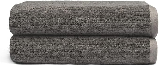 Cozy Earth Ribbed Bath Towel Set - 60% Cotton 40% Viscose from Bamboo Bathroom Towels - Soft & Absorbent Textured Ribbed Pattern - 2 Pack Charcoal