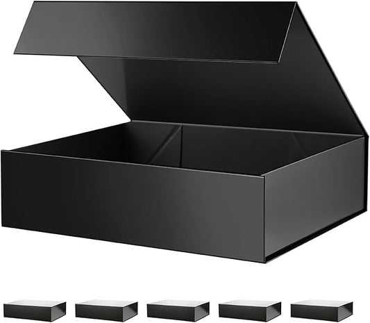PACKHOME 6 Large Gift Boxes 13.5x10x3.5 Inches, Sturdy Shirt Boxes with Magnetic Lids for Multiple Occasions (Glossy Black)