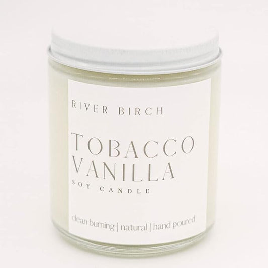 River Birch Candles Tobacco Vanilla Scented Candle | Premium, All-Natural, Non-Toxic, Soy Candles | 8.5oz 40 Hr Burn Time | Cozy Relaxing Gifts for Home
