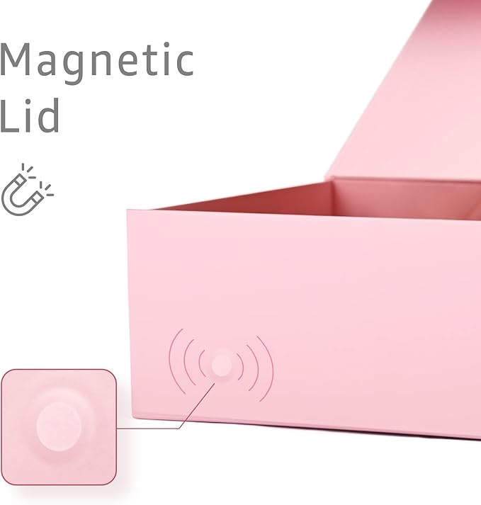 LIFELUM Gift Boxes for Presents, Extra Large Gift Box 2 Pack 13.85 x 8.35 x 4.45 inch with Magnetic Lid Pink Gift Box With Ribbon, Card, Shredded Paper Filler