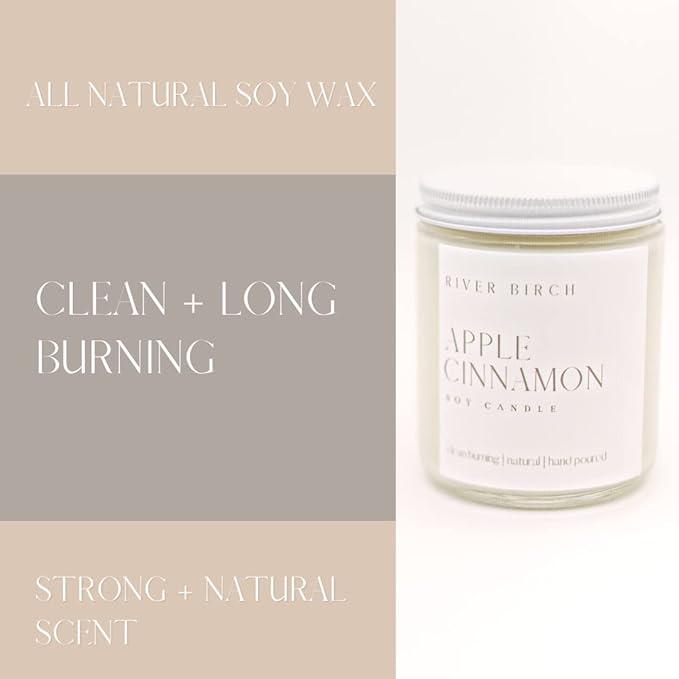 River Birch Candles Apple Cinnamon Scented Candle | Premium, All-Natural, Non-Toxic, Soy Candles | 8.5oz 40 Hr Burn Time | Cozy Relaxing Gifts for Home
