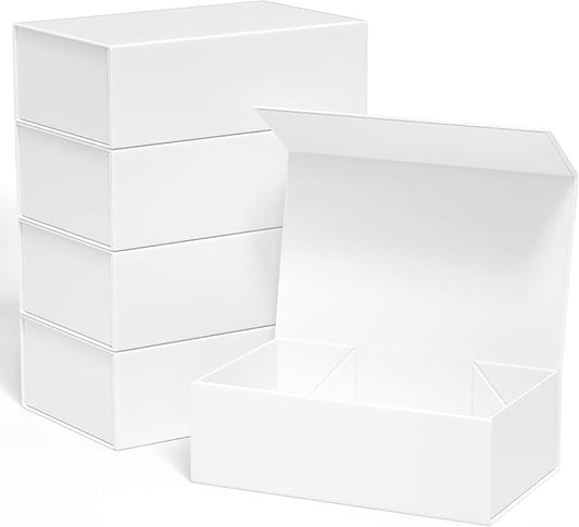 Gift Boxe 12" x 6" x 4" with Magnetic Closure Lid Gift Boxes for Presents,Bridesmaid Gifts Box,Cute Box,Birthday Gift box,Luxury for Gift Packaging, Magnetic Gift Box for Wrapping Gifts (White/5PCS)