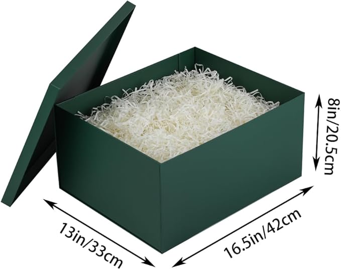 1Pcs Green Extra Large gift box with lids 16.5×13×8 Inches gift boxes for presents,Birthday Box (include Ribbon, Paper Shred Filler Gift Card & Envelopes)