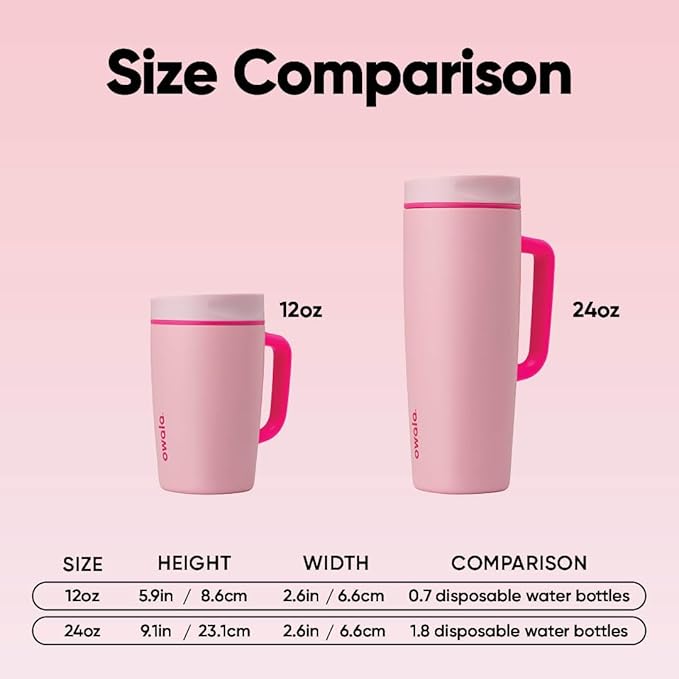 Owala SmoothSip Slider Stainless Steel Insulated Travel Mug with handle, 100% Leak Proof, For Hot and Cold Drinks, Travel Friendly with Sliding Lock Lid, 12oz, BPA Free, Leak Proof, Pucker Up