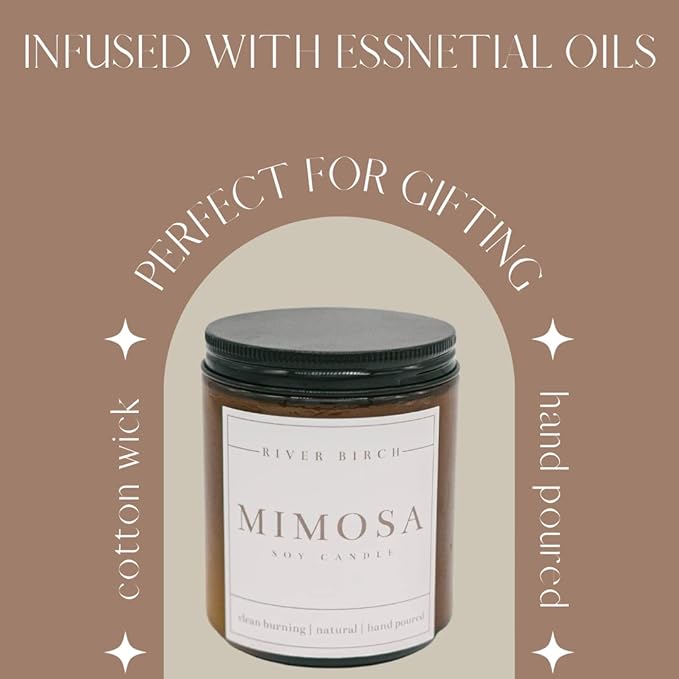 River Birch Candles Mimosa Scented Candle | Premium, All-Natural, Non-Toxic, Soy Candles | 8.5oz 40 Hr Burn Time | Cozy Relaxing Gifts for Home