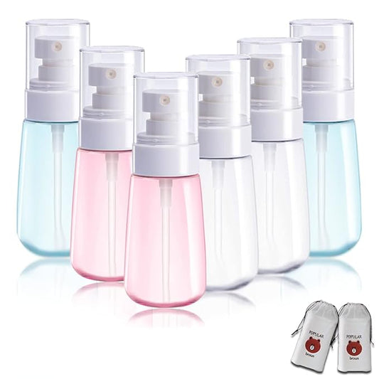 6 PCS Small Spray Bottle Travel Size 60ml 2oz Empty Spray Bottles Fine Mist Hairspray Bottle Mister Spray Bottle Refillable Containers for Essential Oils Cosmetic Skincare Perfume + Drawstring Bag