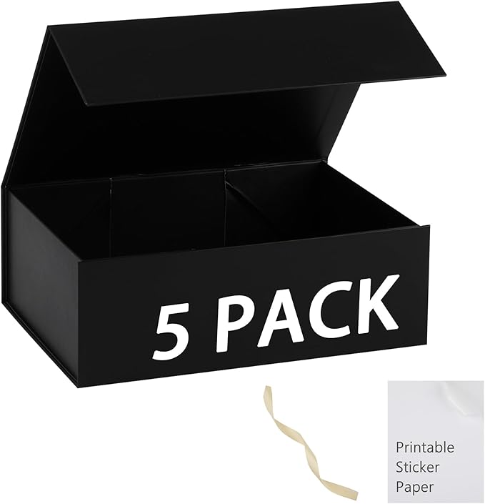 Black Gift Box,13x11x5.3 Large Gift Boxes With Lids For Presents Includes Ribbon And Diy Printable Sticker Paper,Bridesmaid Proposal Box,Magnetic Gift Box For Birthday,Wedding,Graduation