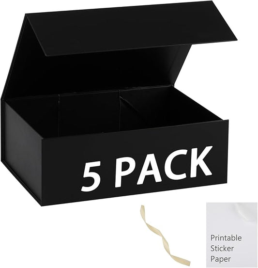 Black Gift Box,13x11x5.3 Large Gift Boxes With Lids For Presents Includes Ribbon And Diy Printable Sticker Paper,Bridesmaid Proposal Box,Magnetic Gift Box For Birthday,Wedding,Graduation