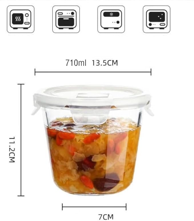 24 Oz Round Glass Food Storage Container, 3 Cup Round Glass Soup Container with Airtight Lids BPA free, Leak proof Borosilicate Storage bowls, Dishwasher Microwave Freezer Safe (2 Pack)