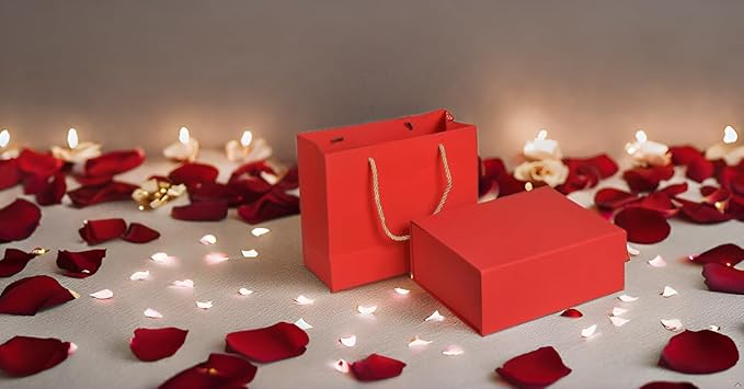 Elegant Gift Boxes with Gift Bag for Presents with Lids Magnetic Closure Rectangle Collapsible for Christmas, Valentine's Day, Birthday Gift Packging (Red)