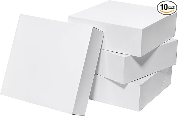 12x12x4 Inches Large Gift Boxes with Lids 10 Pack Extra Deep Square Shirt Clothes Scarf Box for Christmas Presents, Holidays, Birthday, Wedding Gift Wrapping White