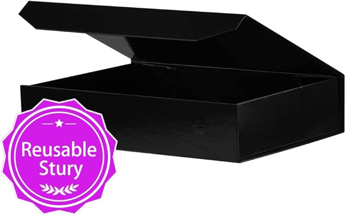 5 Pack Black Gift Boxes with Lids Small 12 x 8 x 2.7 Inches Clothes Gift Boxes for Presents Shirt Gift Boxes with Ribbon Magnetic Gift Boxes Bulk Cute Box for Packaging (Glossy Surface)