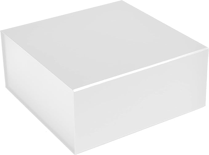 CECOBOX - Gift Boxes with Lids for Presents 8"x8"x3.1" - Matte, Collapsible Magnetic Closure Gift Box - Groomsmen & Bridesmaid Proposal Boxes, Wedding, PR, Birthdays, Holidays (White)