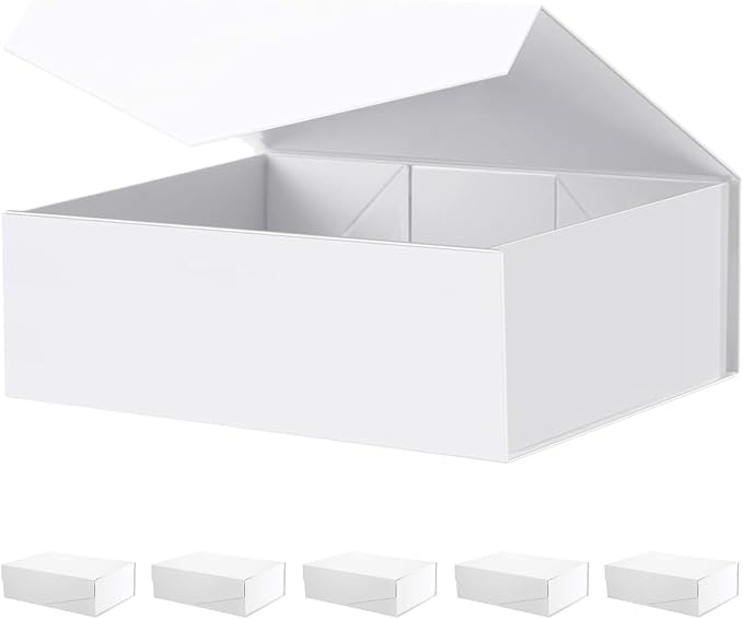 BLK&WH 6 Gift Boxes 13.5x9x4.1 Inches, Large Gift Boxes with Lids, White Gift Boxes, Bridesmaid Proposal Boxes, Collapsible Gift Boxes with Magnetic Lids (Matte White)