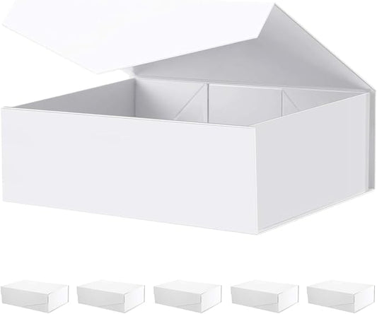 BLK&WH 6 Gift Boxes 13.5x9x4.1 Inches, Large Gift Boxes with Lids, White Gift Boxes, Bridesmaid Proposal Boxes, Collapsible Gift Boxes with Magnetic Lids (Matte White)