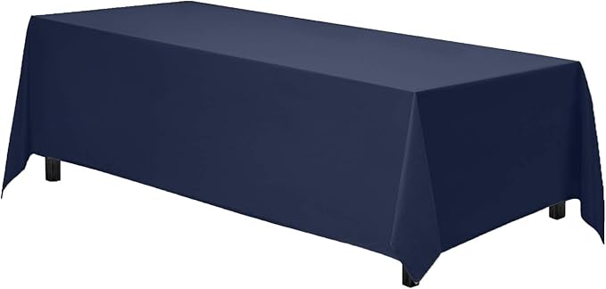 Gee Di Moda Rectangle Tablecloth - 90 x 132 Inch Navy Blue Table Cloth for 6 Foot Table with Floor-Length Drop - Heavy Duty Washable Fabric - 6 Ft Buffet Table, Holiday Party, Wedding & Baby Shower