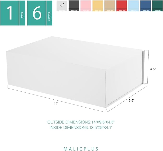 Large Gift Box with Lid 13.5x9x4.1 Inches, White Bridesmaid Proposal Gift Box with Magnetic Closure for All Occasion (Matte White)