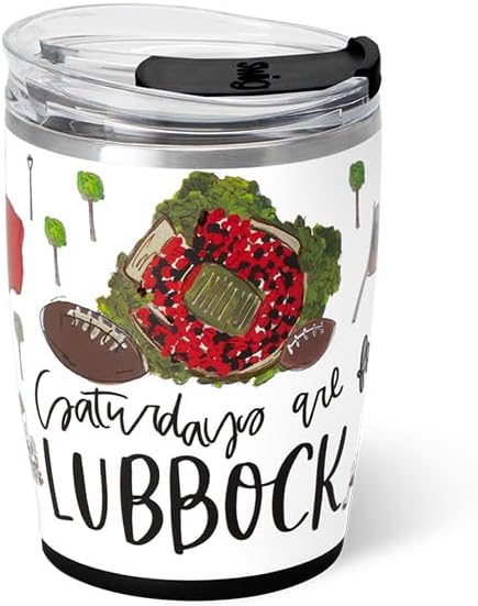 Swig Life 12oz Insulated Tumbler, Travel Coffee Tumbler with Lid, Cup Holder Friendly Travel Coffee Mug, Stainless Steel, 12 oz Reusable Insulated Coffee Mug (Saturdays in Lubbock)