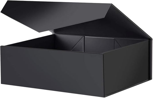 BLK&WH Large Gift Box 13.5x9x4.1 Inches, Black Collapsible Groomsman Gift Box with Magnetic Lid (Matte Black)