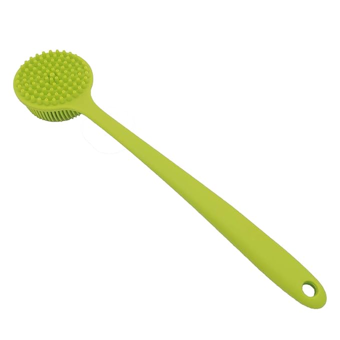 DNC Silicone Back Scrubber Soft Bath Body Brush for Shower with Long Handle (Green)