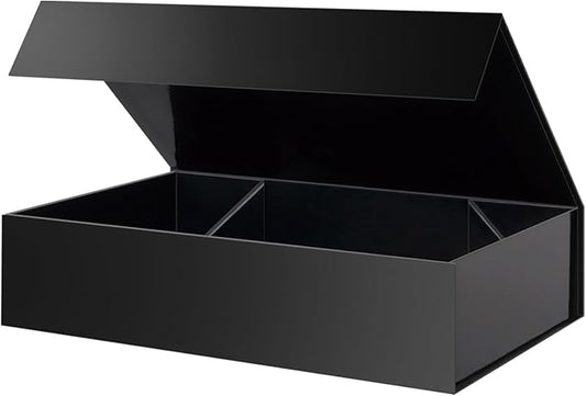 PACKHOME Extra Large Gift Box 17.5x11.3x4.3 Inches, Sturdy Shirt Box with Magnetic Lid for Clothes and Large Gifts (Glossy Black)
