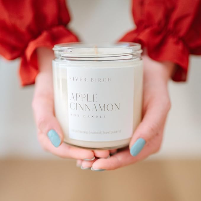 River Birch Candles Apple Cinnamon Scented Candle | Premium, All-Natural, Non-Toxic, Soy Candles | 16oz 90 Hr Burn Time | Cozy Relaxing Gifts for Home