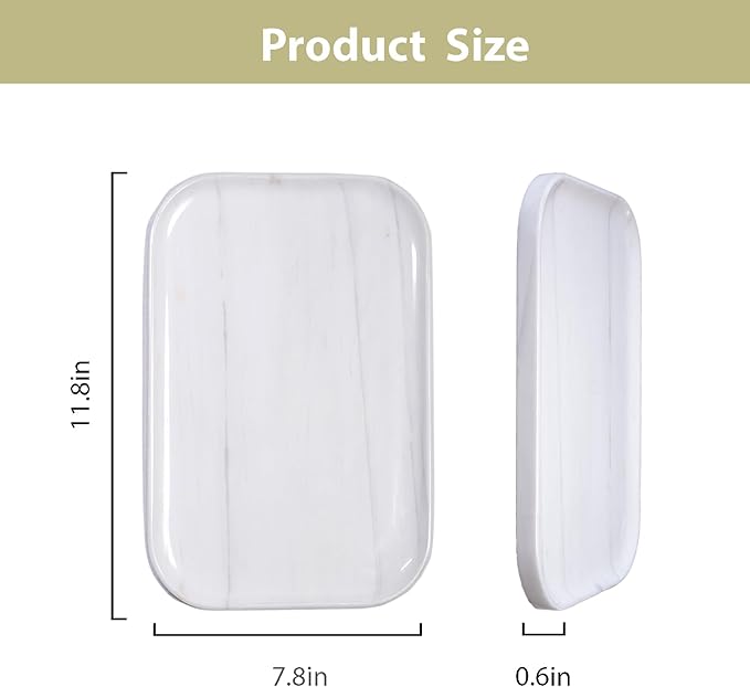 Natural Marble Tray | Luxury Bathroom & Kitchen Organizer | Non-Resin Stone Storage for Perfume, Jewelry, Cosmetics | Waterproof Non-Slip Home Decor,11.8"x7.8"x0.6"